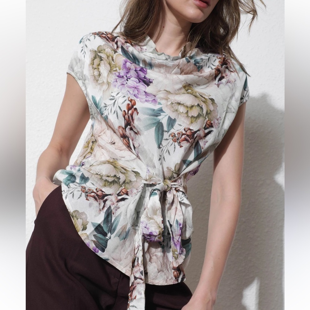 Rareism Women’s Sawyer Multi Cotton Fabric Floral Cowl Neck Top Size X-Small